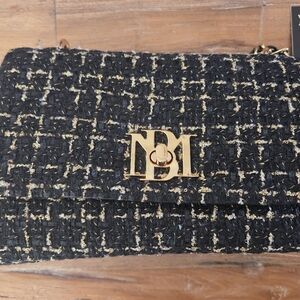 Badgley Mischka Black & Gold Tweed Crossbody Bag